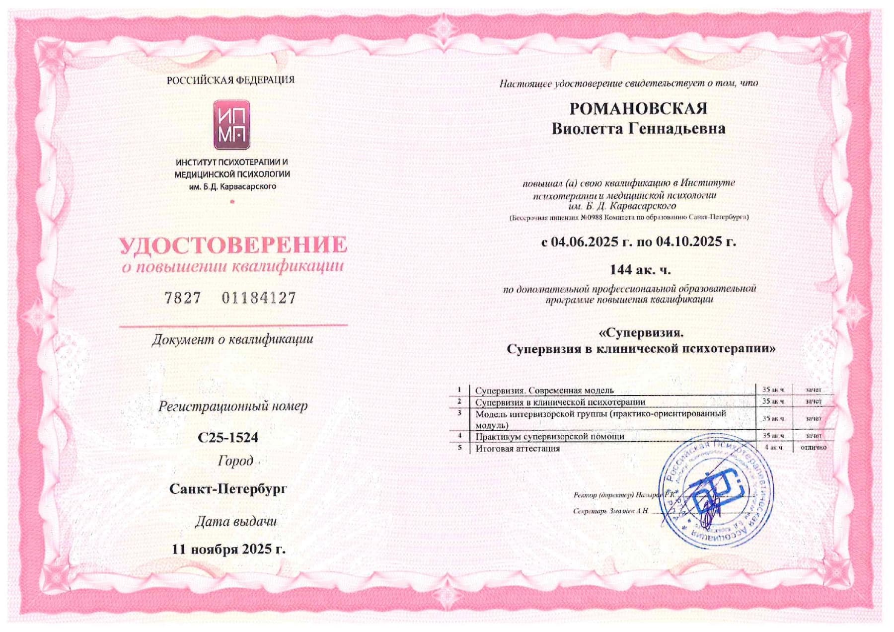 Повышение квалификации: Супервизия в клинической психотерапии