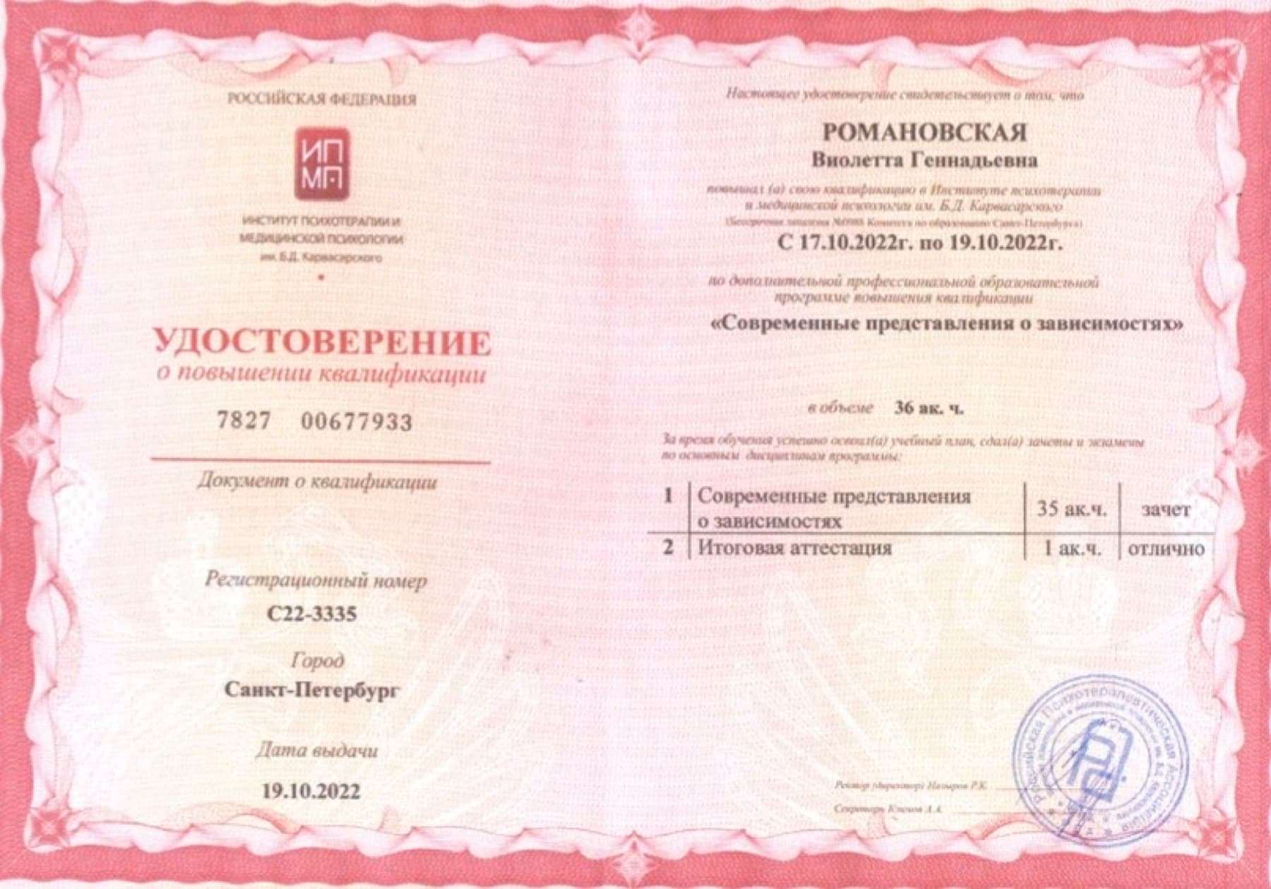 Повышение квалификации: Современные представления о зависимостях